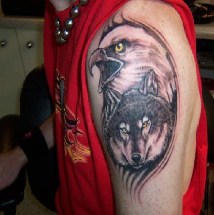 Native American Wolf and Eagle Tattoo