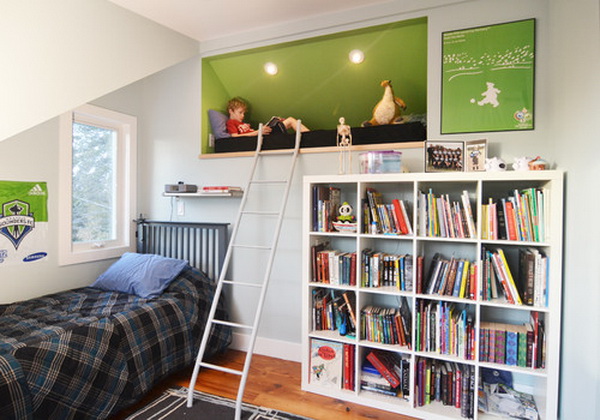 contemporary boys bedroom with bookshelf by merzbau design collective 