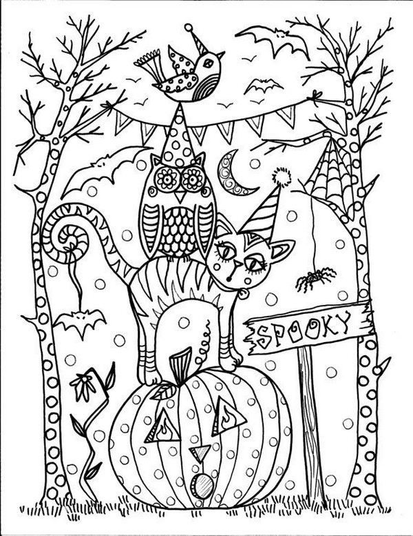 coloring halloween fun printable colouring adult adults line detailed cute hative coloriage advanced awesome spooky cat kleurplaat holiday google