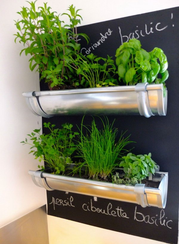 garden indoor herb kitchen diy herbs cool gutters repurposed hative hanging planter cuisine dans source