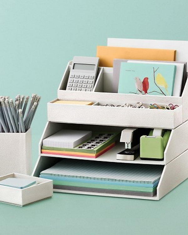 Stackable Desk Accessories. Creatively organized home office boosts your mood and make you more productive. 
