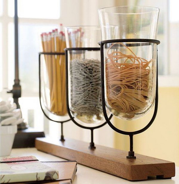 Everyday Office Supplies Organization. Creatively organized home office boosts your mood and make you more productive. 