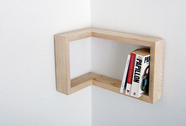 Framing Shelf on Corner. Creatively organized home office boosts your mood and make you more productive. 