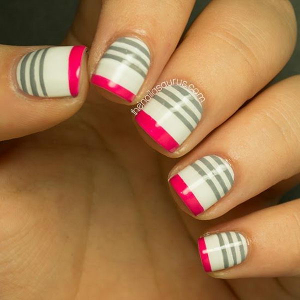 Cool Stripe Nail Art. http://hative.com/cool-stripe-nail-designs/