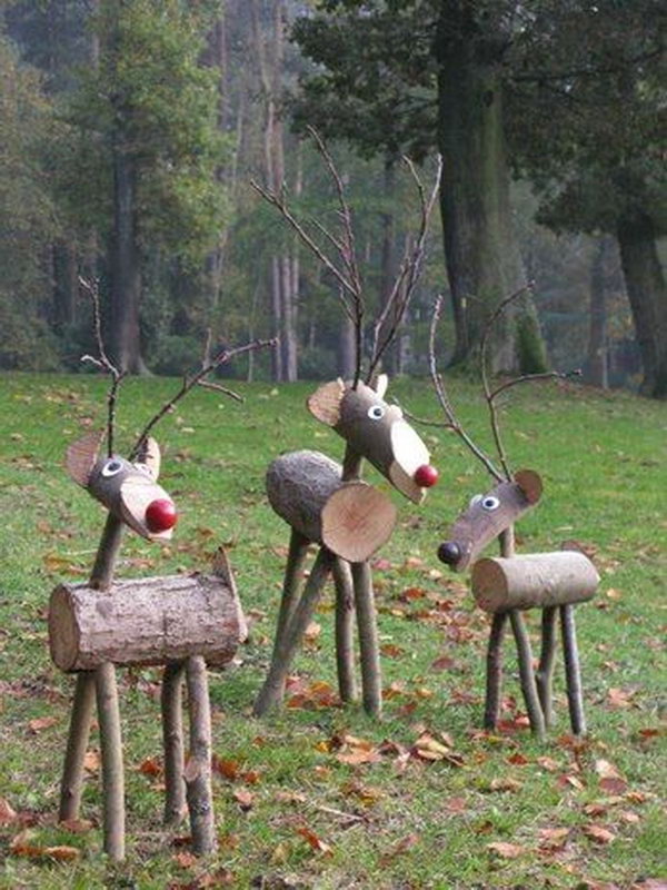 These rustic reindeers are made from wood and sticks. source