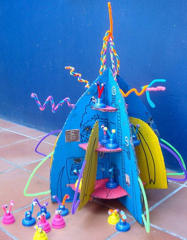 ... of rocket ship with aliens. All out of recycled stuff around house