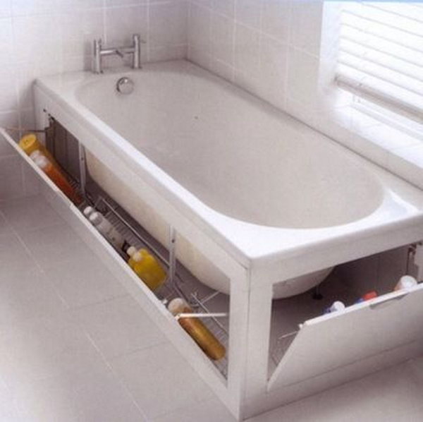 The built in cabnet surrounding this tub provides enough space for 