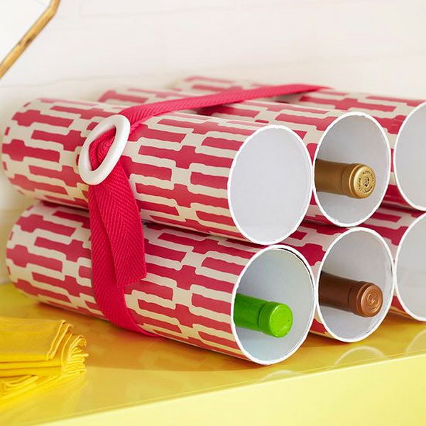  rack out of PVC pipes. http://hative.com/diy-pvc-pipe-storage-ideas