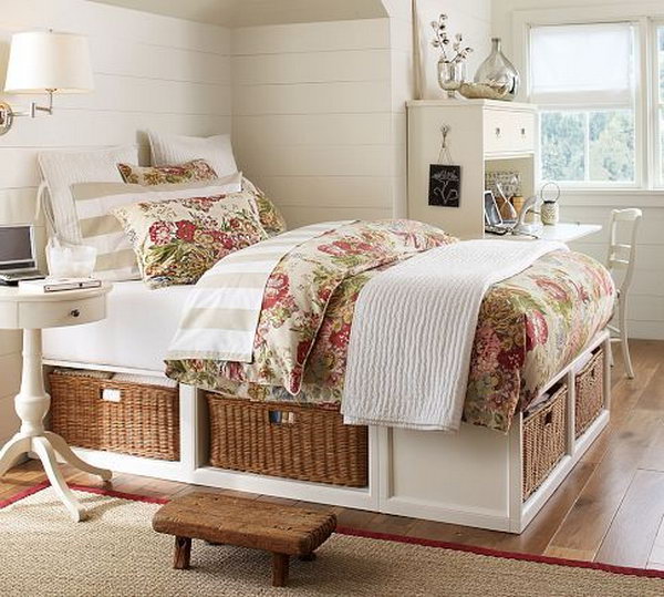 Wicker Under Bed Storage. The wicker baskets under the bed provide a ...