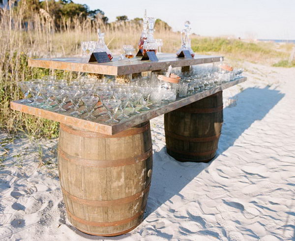 Bourbon Bar. Create this crowd pleaser with various barrel aged libations in antique crystal decanters together with ice cubes and fresh fruit. It serves best for alcoholic option for adults in stunning style. 