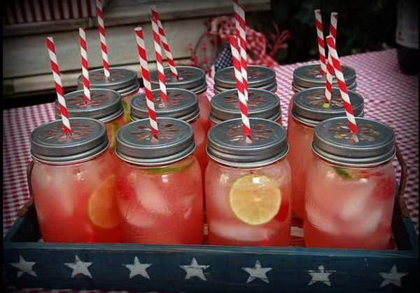 Colorful Mason Jar Drinking. Keep your drink station in trend with these mason jars. Dress them up with pretty straws and fancy lids for beautiful outlook in bright colors. 