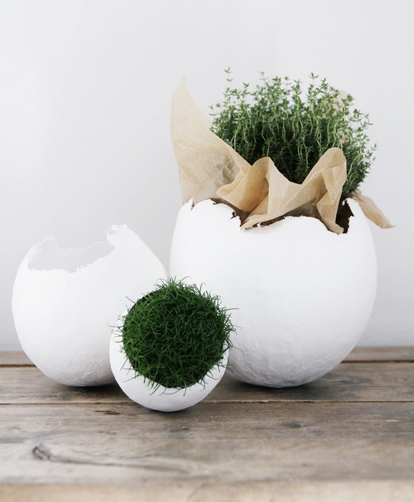 Adorable Easter Egg Decor. DIY this outstanding decoration craft by planting moss, grass or flowers in these crafty eggs. Once you see this adorable Easter egg decoration, you will feel happy for the whole day. 