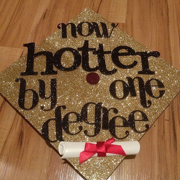 Glittering Graduation Cap. Create this stunning graduation cap with gold glittering cap board and black glittering letters. Decorate it with red satin bow tied diploma. 