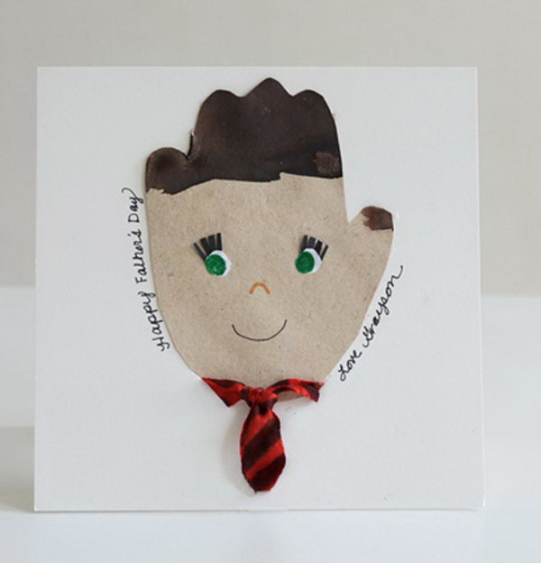 Hand Print Father's Day Card with a Fabric Necktie 