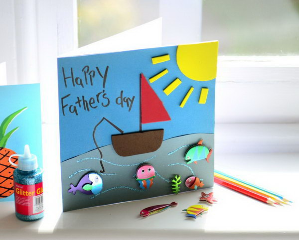 A Fishing Card. This is a quick project need no more than 30 minutes to feature with kids. And it's really colorful and impressive. See the step by step here. 