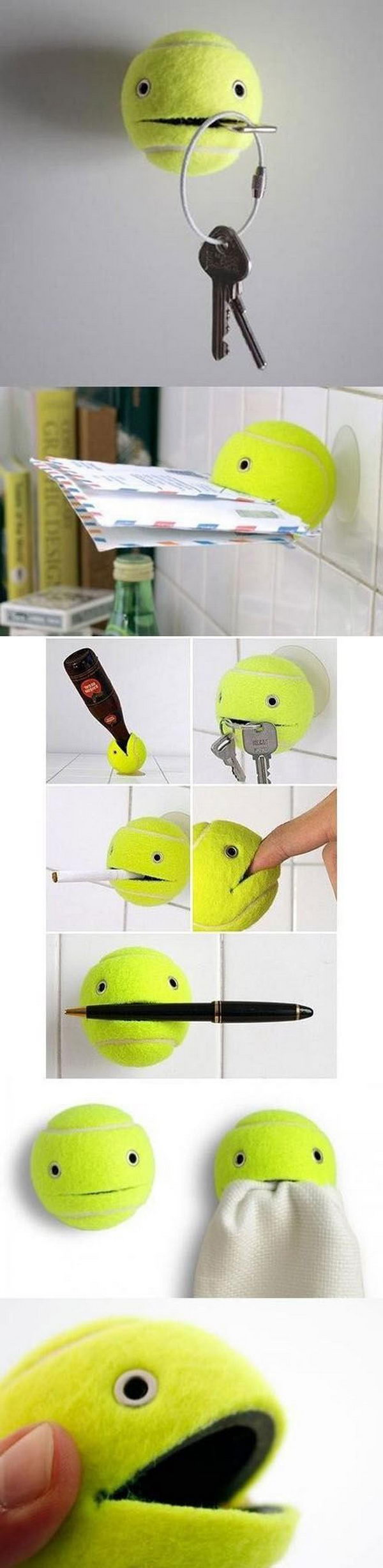 Tennis Ball as a key Holder. A genius idea to DIY a functional, funny and adorable key holder with a tennis ball. See the tutorial 