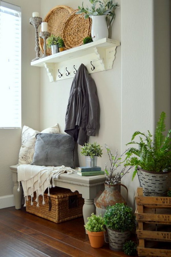 entryway decorations rustic decor entry farmhouse entrance chic hall warm bench inspiration hative simple ways touches spring shelf plants