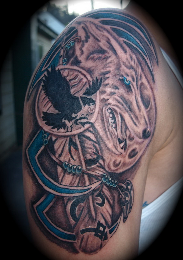 native american wolf tribal tattoo