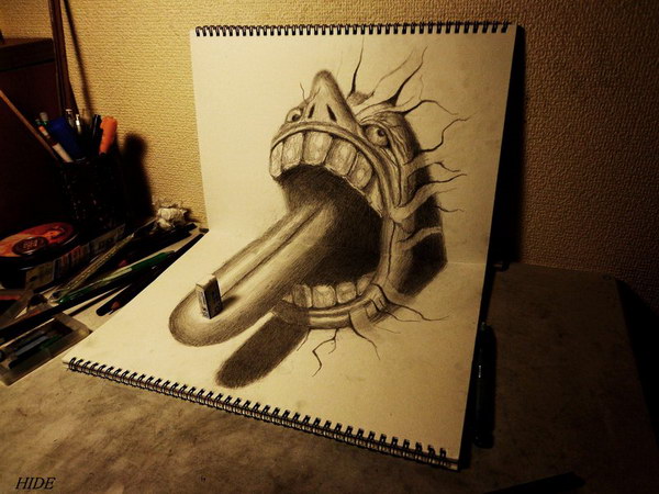 3d-drawing-tongue-on-book