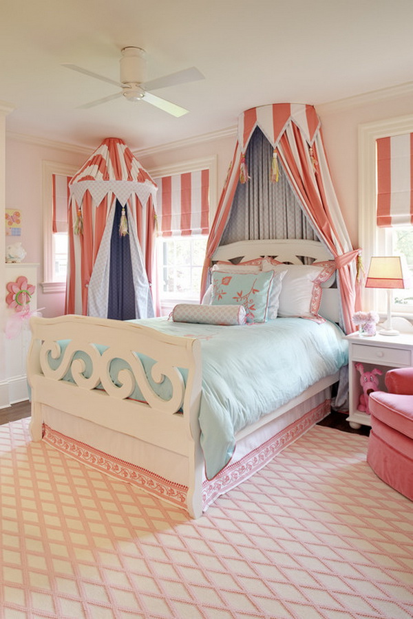 bedroom pink teenage bed canopy cool beds teen rooms bedrooms chic decorate stripes themed charming decor hative letting pick walls