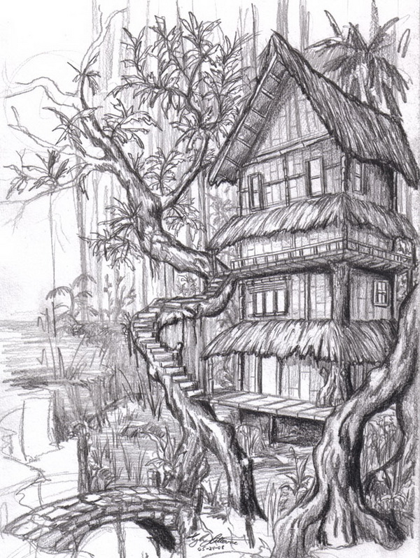 10 Beautiful House Pencil Drawings for Inspiration - Hative