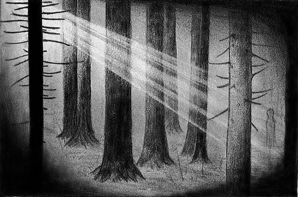 Snowy Painting Ideas Forest Dark Tree Drawing Drawings Easy Inspiration ...