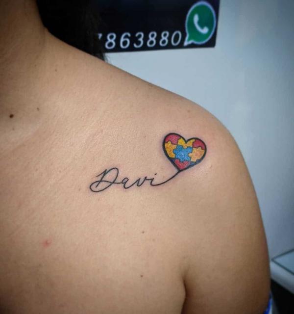 Autism love heart tattoo with name