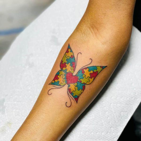 Butterfly Autism puzzle tattoo