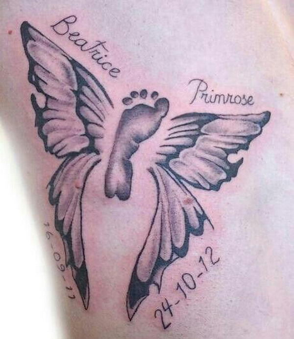 baby footprints with angel wings tattoos