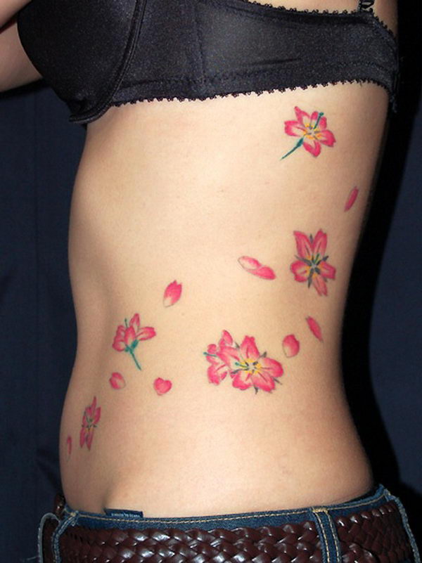 Tattoo tagged with flower small cherry blossom hongdam rib tiny  pink little nature medium size illustrative side  inkedappcom
