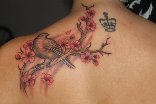 bird and cherry blossom tattoos