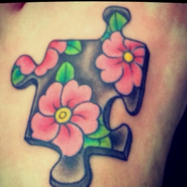 Small Puzzle Piece Outline Tattoo For Girls