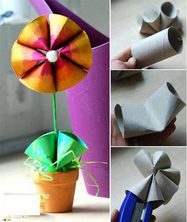 toilet paper flower roll crafts hative