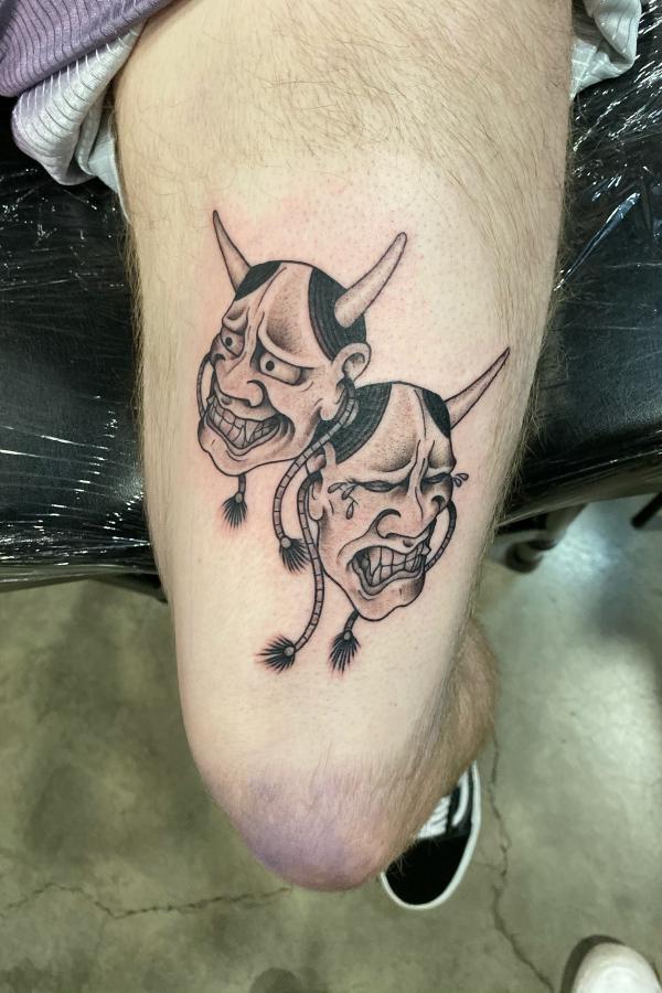 Smile now cry later Hannya tattoo