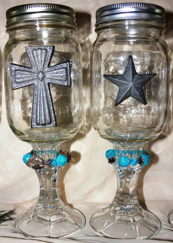 Decorated Mason Jar on Candlestick,