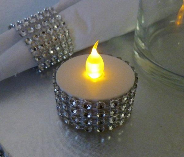 Silver Bling Rhinestone Flickering Flameless Tealight,