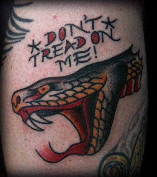 Crossed Pistols With Dont Tread On Me Banner Tattoo Design