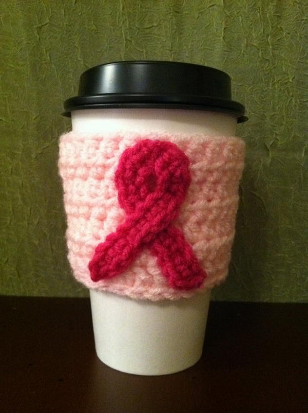 Breast Cancer Awareness Crochet Coffee Sleeve,