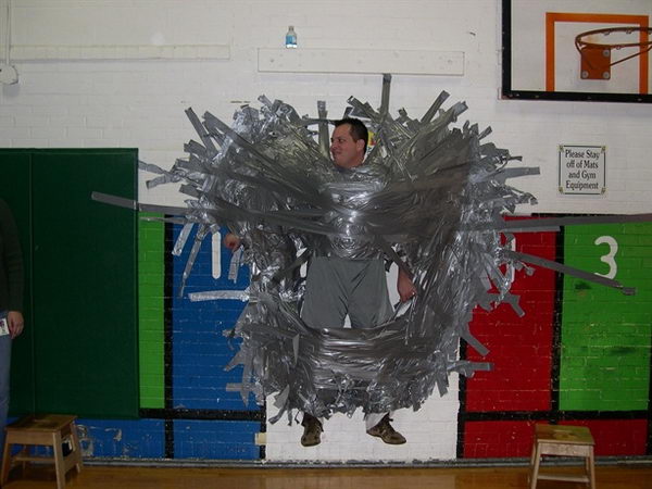 Duct Tape Fundraiser. Super successful fundraising event - each dollar donated buys a foot long piece of duct tape to tape the principal to the wall.