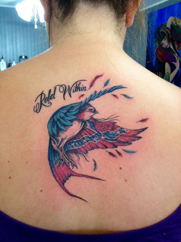 30 Cool Rebel Flag Tattoos Hative   16 Rebel Flag Bird On Back 