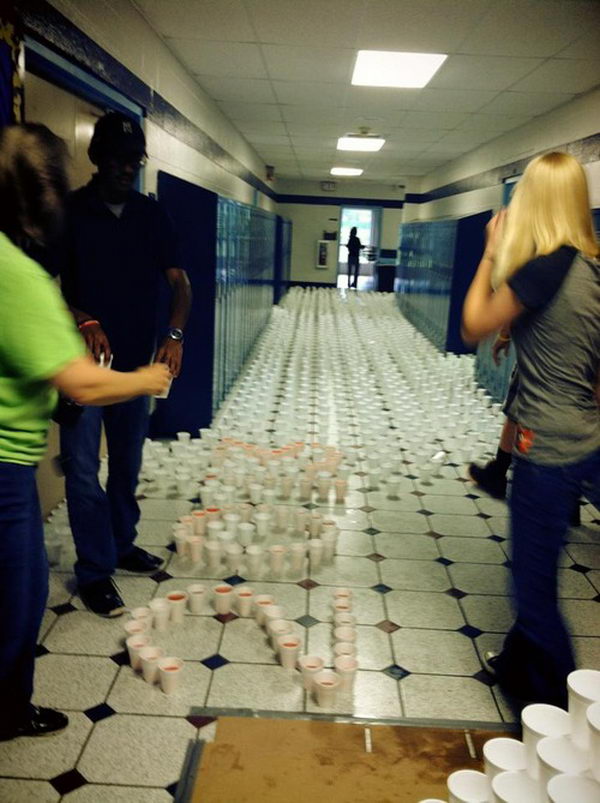 prank senior hallways cups hative throughout
