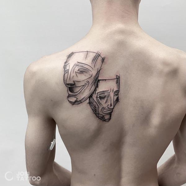 smile Now Cry Later shoulder Blade sketch tattoo