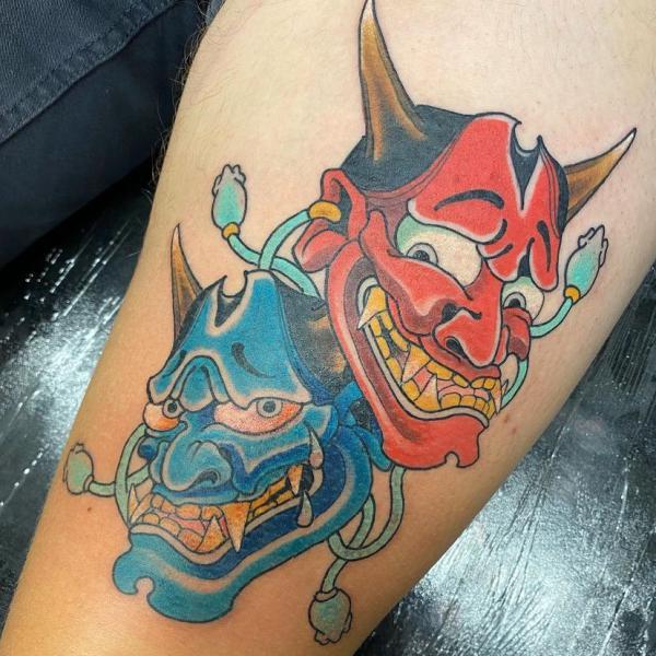 smile now cry later Japanese Hannya tattoo