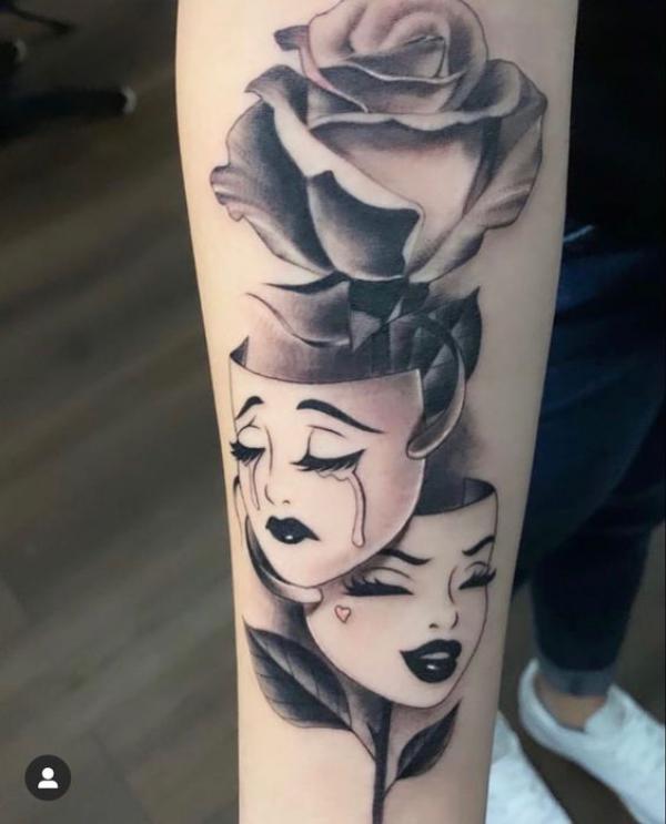 smile now cry later with rose tattoo