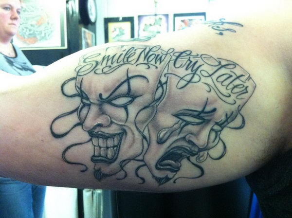 Tattoo uploaded by Vesta Deikaitė  Tattoo design Smile now cry later  mask cry smile  Tattoodo