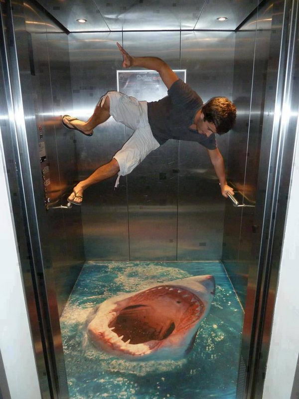 Shark in Elevator 3D Street Art.