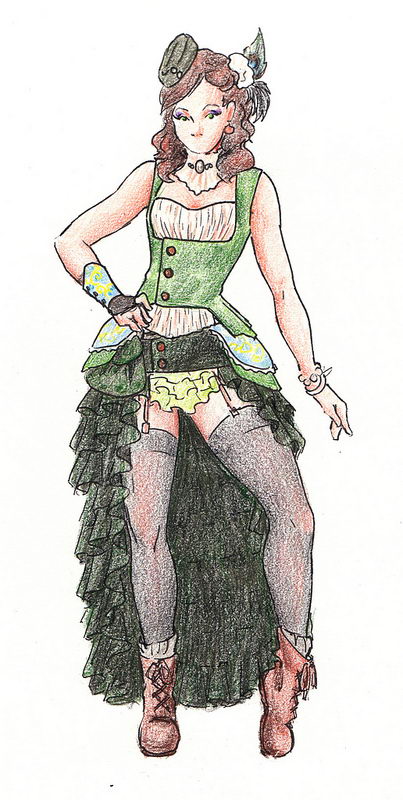 3 steampunk fashion sketch