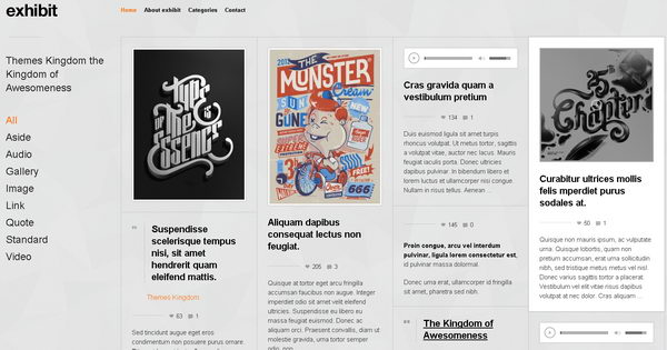 Exhibit’s clean design elements and a strict grid gives the theme an organized layout that is easy to read and awesome to look at. Exhibit is fully responsive theme that can display your video, images, audio, galleries, asides, links, quotes and standard posts.