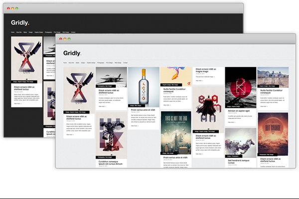 Gridly (Free). This is a free minimal and responsive portfolio theme. Features include: jQuery Masonry, Featured Images, Responsive for iPhone and more.