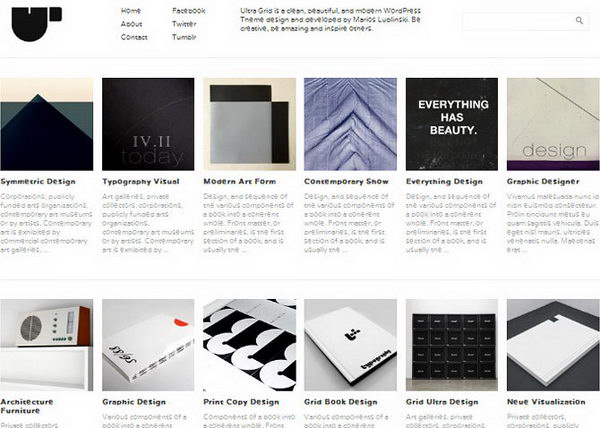 Ultra Grid Theme is beautiful and modern WordPress theme with a grid like design. This is perfect theme for any artist to showcase their portfolio in a grid layout style.